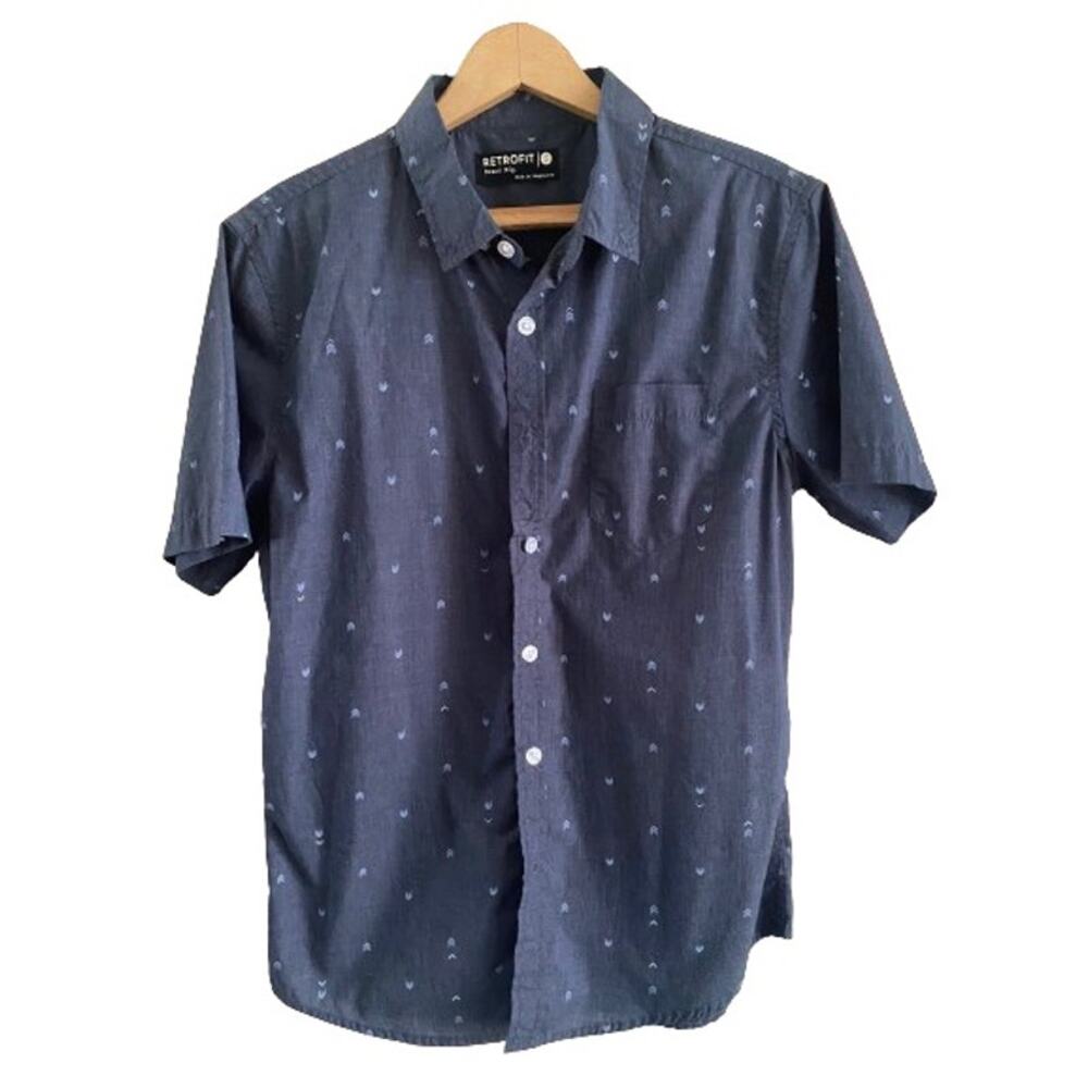 RETROFIT Brand Mfg Mens‎ Blue Gray Arrows Short Sheeve Button Sz S